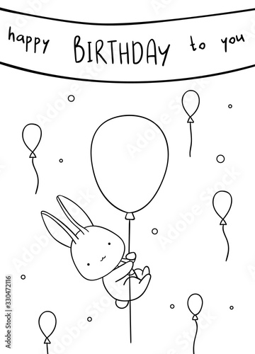 coloring pages black and white cute hand drawn bunny with