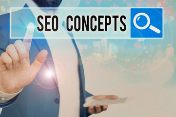 Poster - Word writing text Seo Concepts. Business photo showcasing a process of increasing the quality of website traffic
