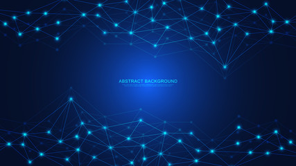 Abstract technology background with connecting dots and lines. Digital technology of global network connection and communication.