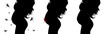 Set of vector silhouette of pregnant woman with danger of Zika virus on white background. Symbol of maternity and prevention illness..