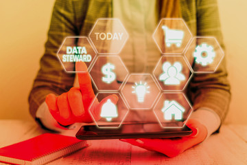 Conceptual hand writing showing Data Steward. Concept meaning responsible for utilizing an organization s is data governance
