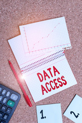 Fototapete - Word writing text Data Access. Business photo showcasing a user s is ability to access data stored within a database Desk notebook paper office cardboard paperboard study supplies table chart