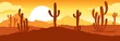 Abstract landscape with cactus / Vector illustration, narrow background, sunset in mexico