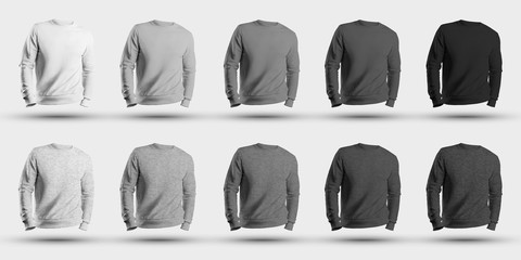 Men's clothing design for presentation, heather mockup of white, gray and black colors, isolated on background.