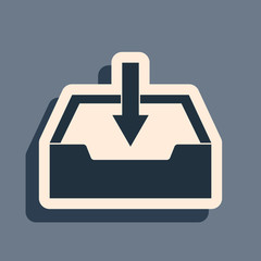 Poster - Black Download inbox icon isolated on grey background. Long shadow style. Vector Illustration