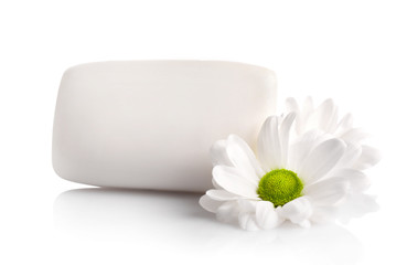 Natural soap with flowers isolated on white background