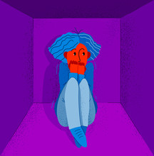 Claustrophobia Fear Of Closed Space And No Escape Vector Illustration, Girl Is Closed In Small Room Space And Scared In Panic Attack.