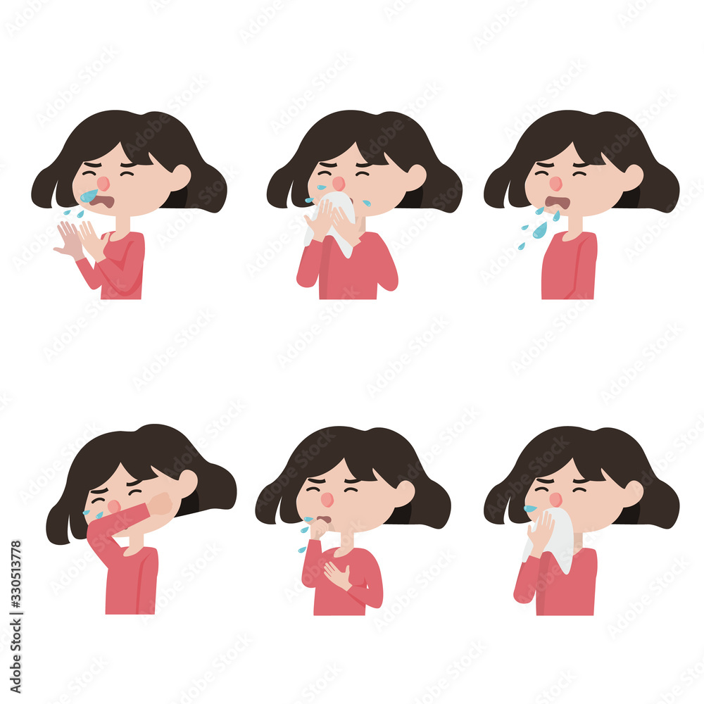 set of icon about cough and different diseases symptoms - fever, cough ...