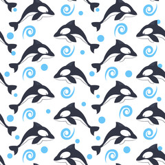  Vector seamless pattern with marine mammal animals on white background