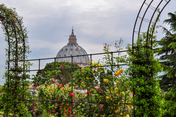 Wall Mural - St. Peter's Cathedral dome and Vatican gardens, Rome, Italy