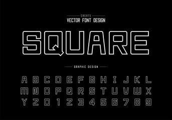 Poster - Line font and alphabet vector, Square typeface letter and number design, Graphic text on background