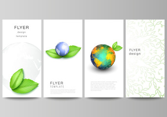 Vector layout of flyer, banner design templates for website advertising design, vertical flyer design, website decoration. Save Earth planet concept. Sustainable development global business concept.