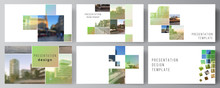 Vector Layout Of The Presentation Slides Design Business Templates, Multipurpose Template For Presentation Brochure, Brochure Cover. Abstract Project With Clipping Mask Green Squares For Your Photo.