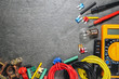 Car electrical equipment on dark background with copy space.