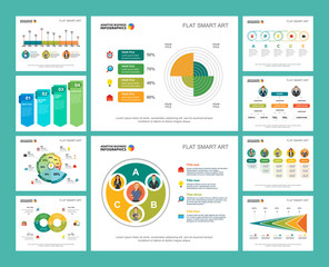 Canvas Print - Colorful marketing or finance concept infographic charts set. Business design elements for presentation slide templates. Can be used for financial report, workflow layout and brochure design.