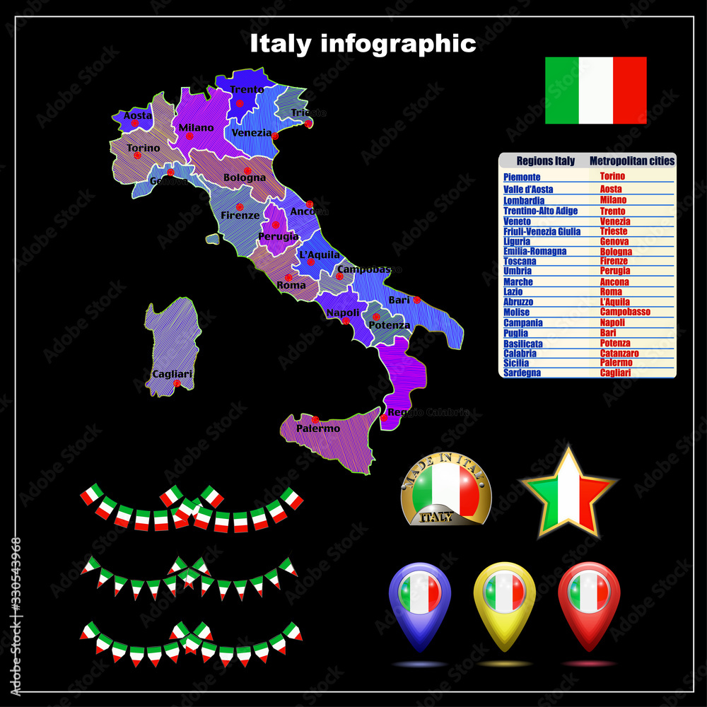 Map of Italy bright graphic illustration. Handmade drawing with map ...