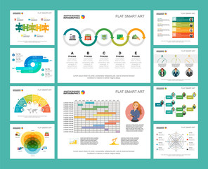 Colorful statistics or economy concept infographic charts set. Business design elements for presentation slide templates. For corporate report, advertising, leaflet layout and poster design.