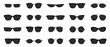 Sunglasses icon set. Black glasses optic frames silhouette. Sun lens ocular with plastic rims. Vector illustration stylish isolated objects on white