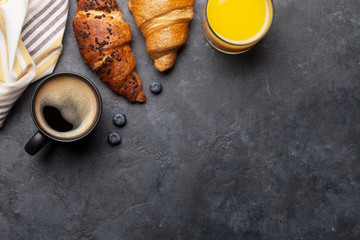 Canvas Print - Breakfast with coffee and croissants