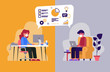 Vector illustration of two workers telecommuting from their homes