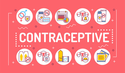 contraceptive word lettering typography. safety sex. birth control elements: intrauterine, oral, hor