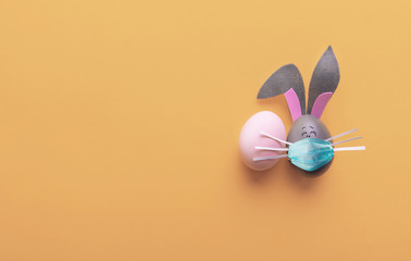 Cute creative photo with easter eggs, some eggs like easter bunny