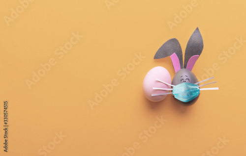 Photo Cute creative photo with easter eggs, some eggs like easter bunny