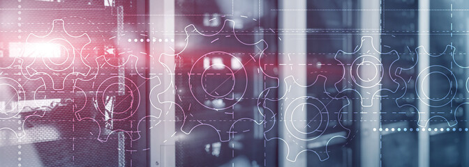 Wall Mural - gears on an elongated background. website header technology corporte wallpaper