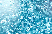 Macro Oxygen Bubbles In Water On Blured Background, Concept Such As Ecology