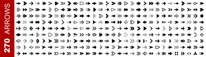 set 270 arrow icon. collection different arrows sign. black vector arrows icons – stock vector