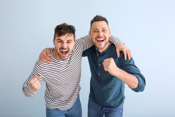 Sticker - Portrait of happy friends on color background