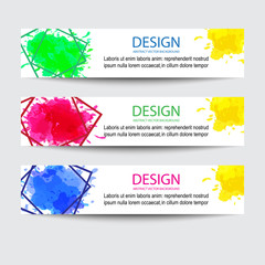 Wall Mural - Vector set of horizontal banners. Color blots and paint spots on a white background.