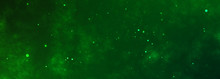 Toxic Green Horizontal Background With Chaotic Flying Particles.