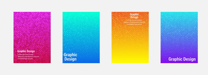 Aufkleber - Vector halftone cover design templates. Layout set for covers of books, albums, notebooks, reports, magazines. Dot halftone gradient effect, modern abstract design. Geometric mock-up texture.