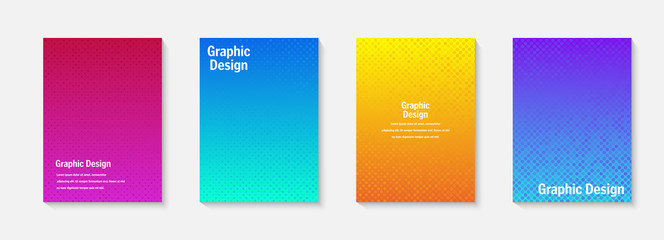 Aufkleber - Vector halftone cover design templates. Layout set for covers of books, albums, notebooks, reports, magazines. Dot halftone gradient effect, modern abstract design. Geometric mock-up texture.