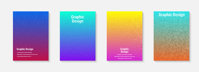 Poster - Vector halftone cover design templates. Layout set for covers of books, albums, notebooks, reports, magazines. Dot halftone gradient effect, modern abstract design. Geometric mock-up texture.