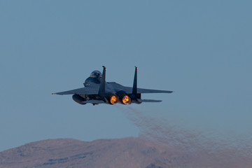 Wall Mural - Very close tail view of a F15 Eagle with afterburner on