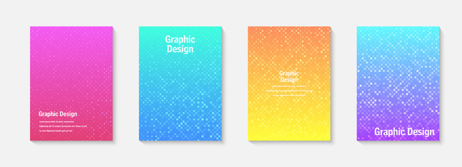 Poster - Vector halftone cover design templates. Layout set for covers of books, albums, notebooks, reports, magazines. Dot halftone gradient effect, modern abstract design. Geometric mock-up texture.