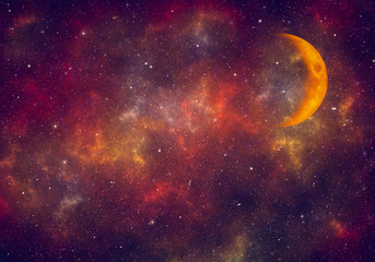 Wall Mural - moon, nebula and stars in night sky. space background.