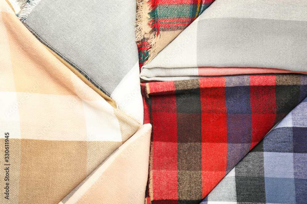 Beautiful scarves as background, closeup