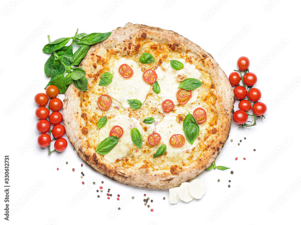 Delicious pizza Margherita on white background