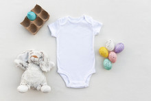 Easter Baby Bodysuit Mockup - Newborn Baby Vest Easter Themed Flat Lay Mock Up