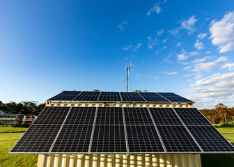 Wall Mural - closeup view of solar power panels for clean, free and renewable energy supply