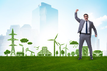 Businessman in green and environmental concept