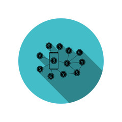 Poster - Smartphone, currency, bitcoin long shadow icon. Simple glyph, flat vector of mobile concept icons for ui and ux, website or mobile application