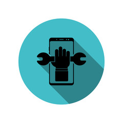 Poster - Smartphone, hand, wrench long shadow icon. Simple glyph, flat vector of mobile concept icons for ui and ux, website or mobile application