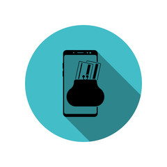 Poster - Smartphone wallet, bank card long shadow icon. Simple glyph, flat vector of mobile concept icons for ui and ux, website or mobile application