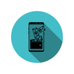 Poster - Smartphone wallet, dollar long shadow icon. Simple glyph, flat vector of mobile concept icons for ui and ux, website or mobile application