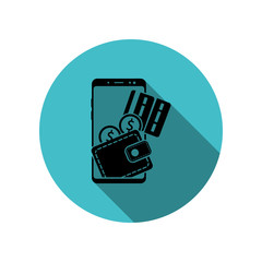 Poster - Smartphone, wallet, bank card long shadow icon. Simple glyph, flat vector of mobile concept icons for ui and ux, website or mobile application