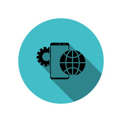 Poster - Smartphone global update long shadow icon. Simple glyph, flat vector of mobile concept icons for ui and ux, website or mobile application